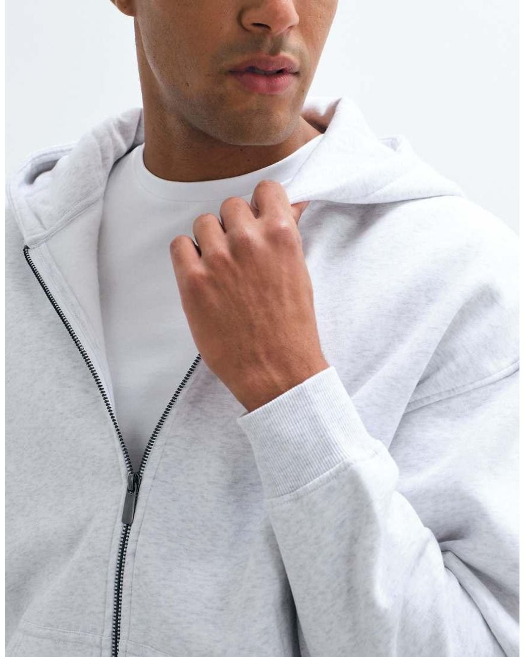 Only & Sons White Oversized Zip Through Hoodie for men