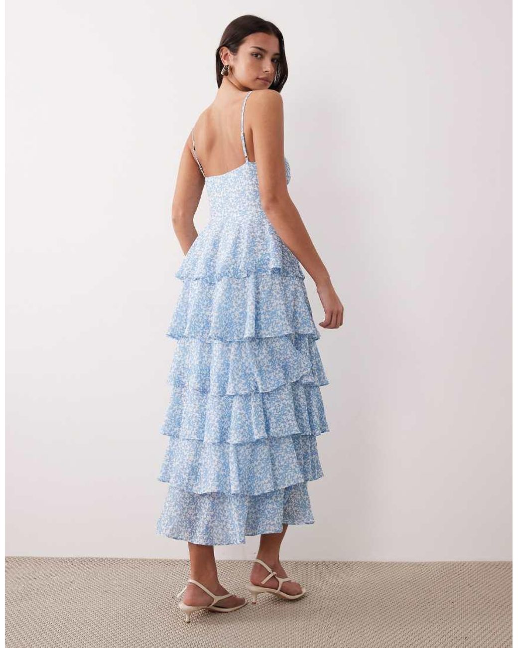 Pretty Lavish Blue Chiffon Tiered Ruffle Dress