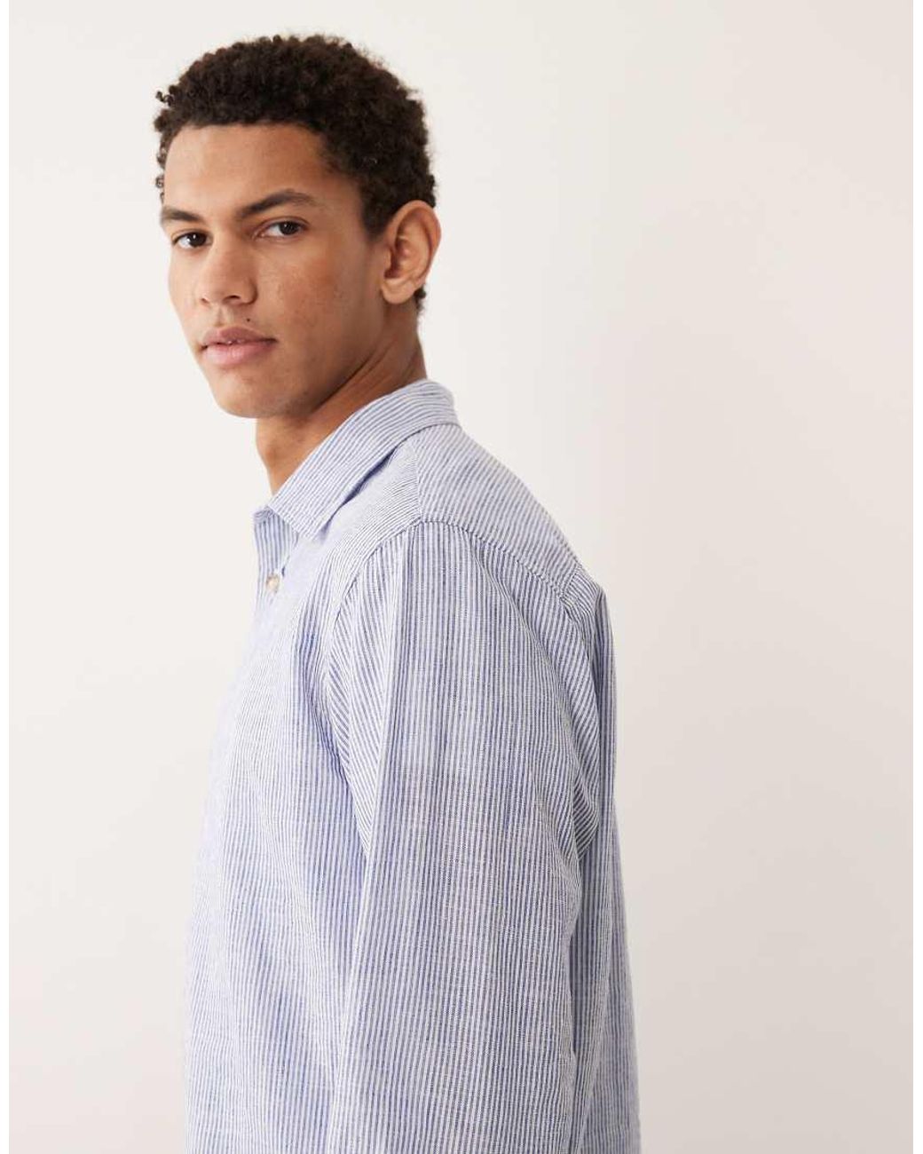 Jack & Jones Blue Linen Blend Long Sleeve Shirt for men