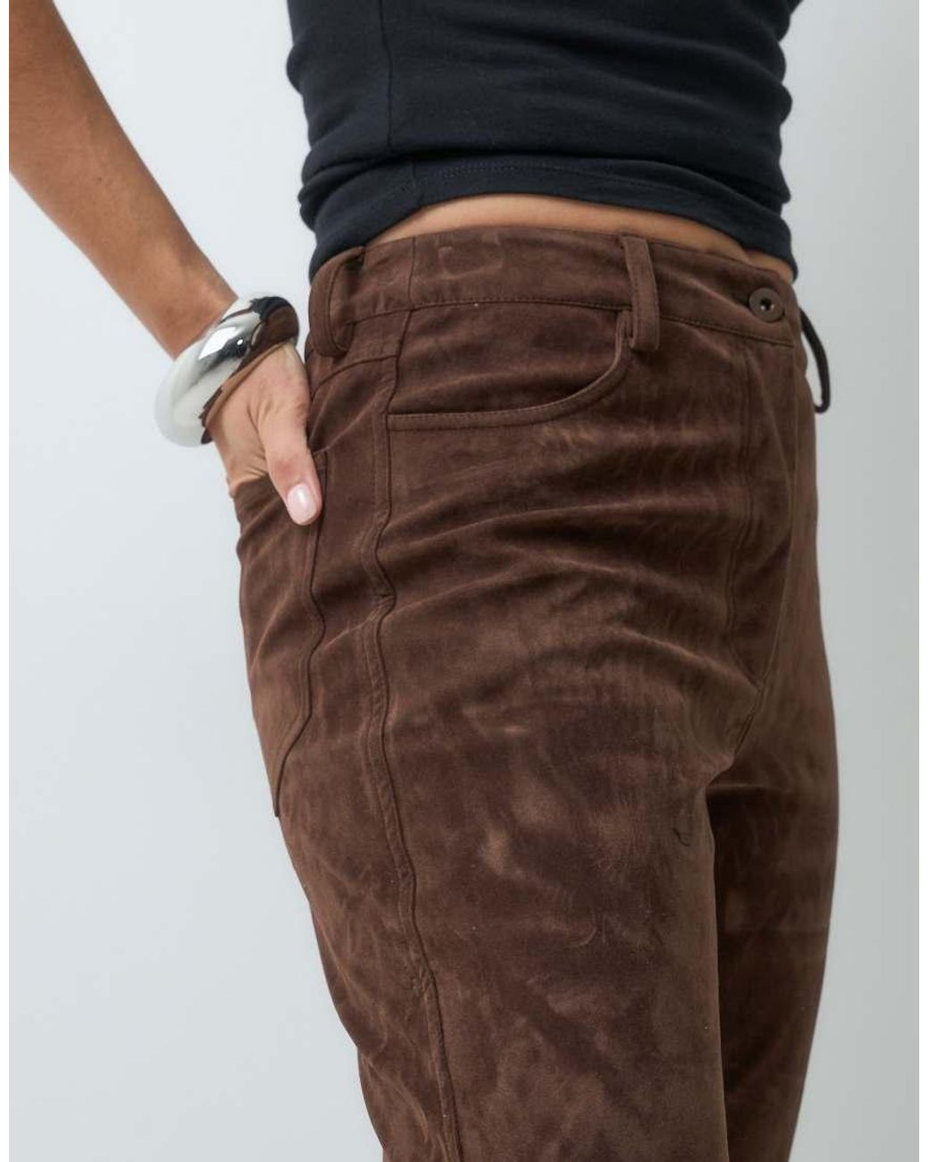 Bardot Brown Faux Suede High Waisted Button Pants