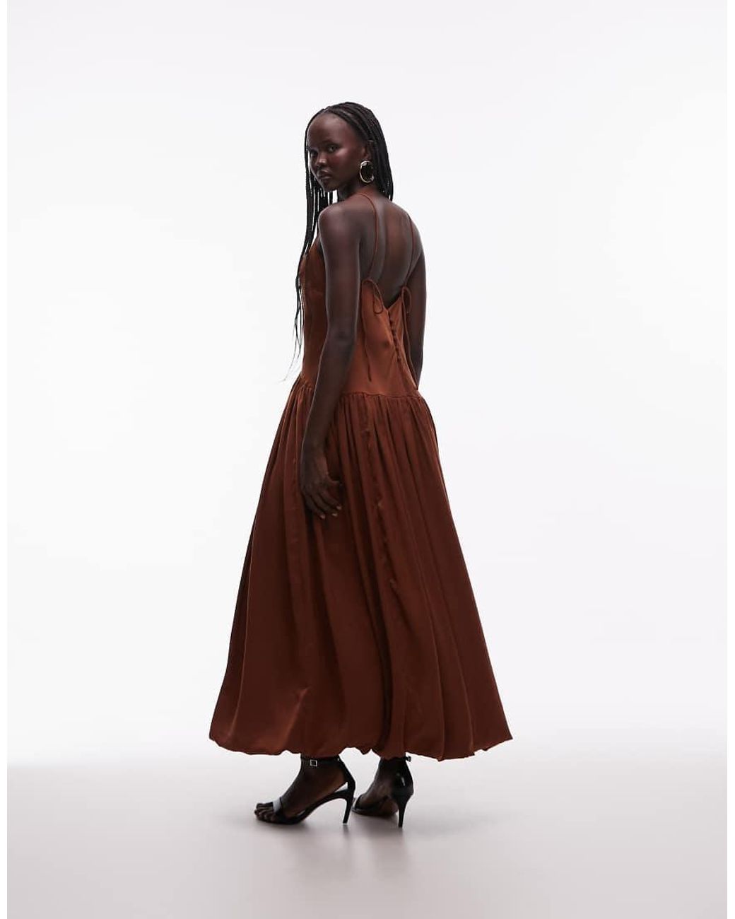 ASOS Brown Bias Cut Midaxi Dress With Bubble Skirt