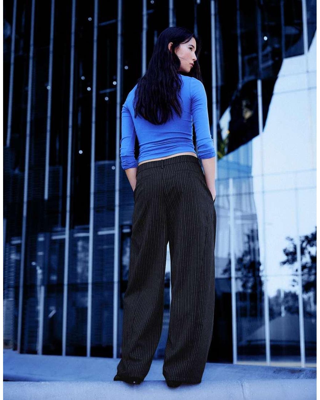 Bershka Black Petite Double-Fabric Darted Trousers
