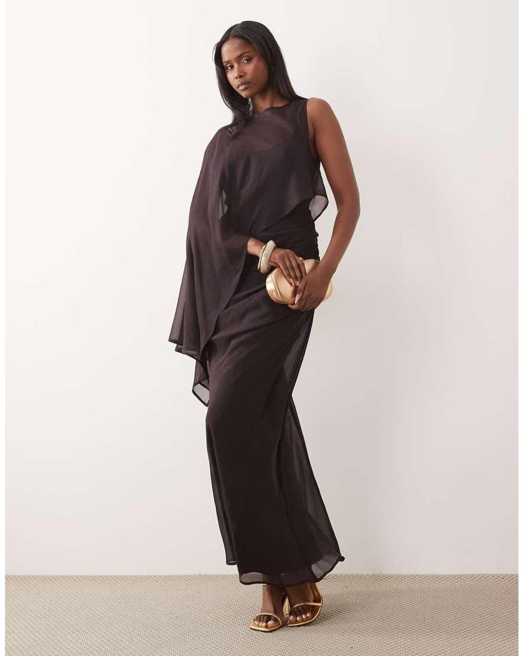 ASOS Multicolor Draped Batwing Asymmetric One Sleeve Maxi Dress