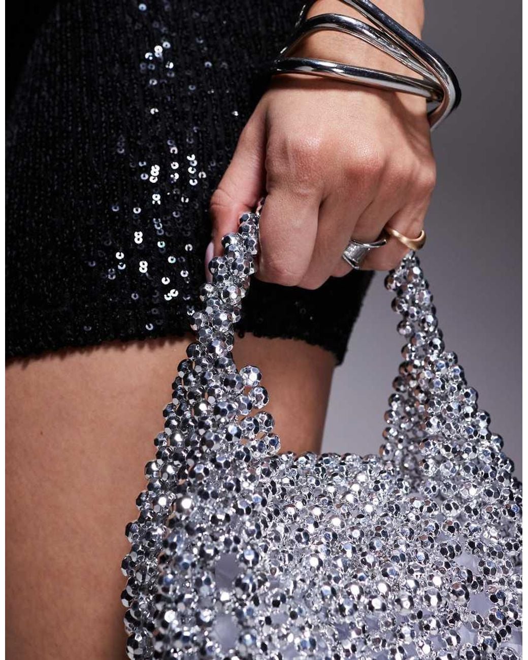 ASOS Gray Metallic Beaded Clutch Purse