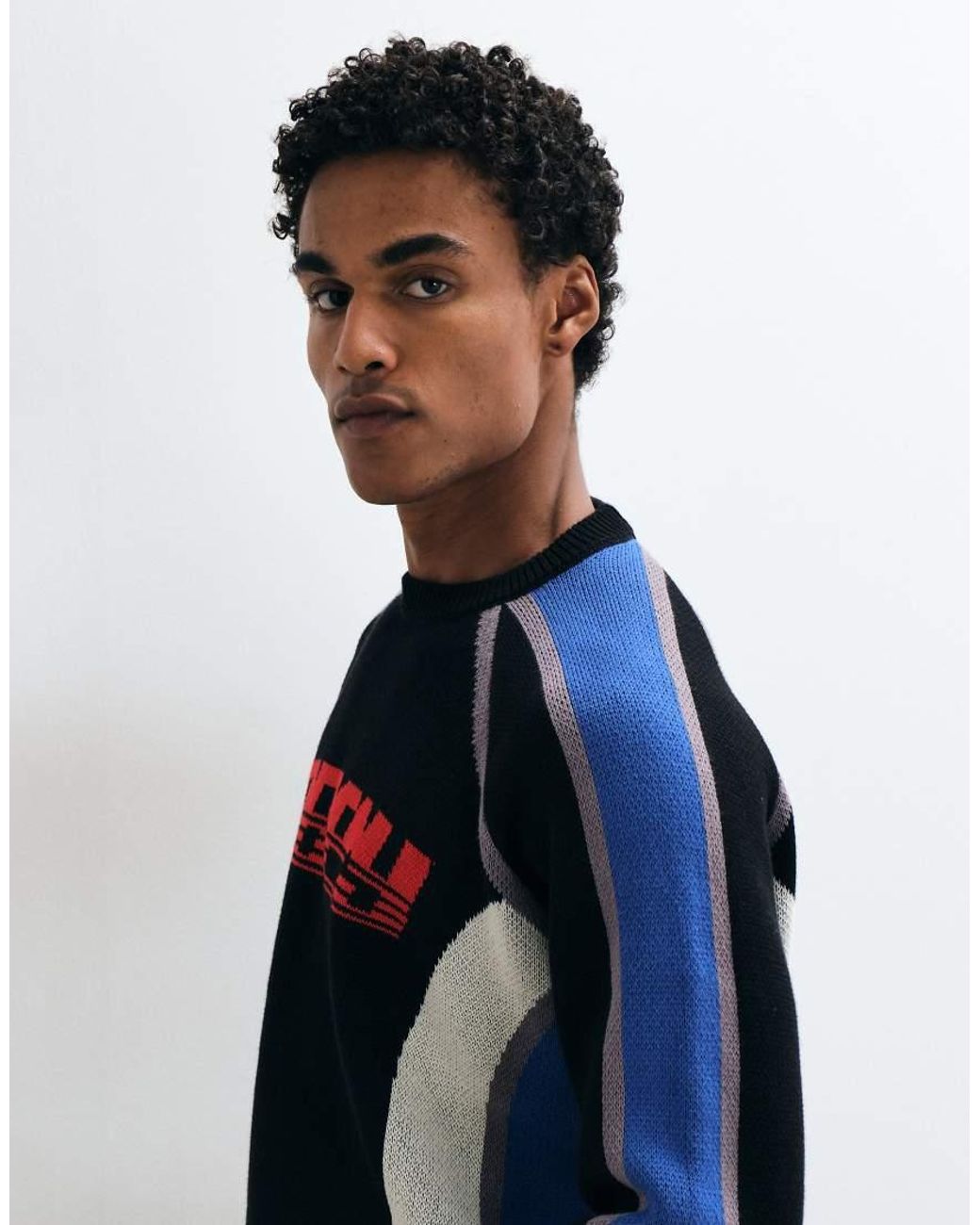 Obey Black Estadio Logo Knitted Crewneck Jumper for men