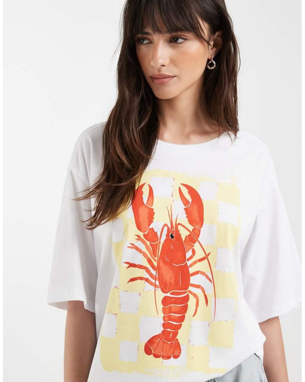 ONLY White Oversize T-shirt With Lobster Print