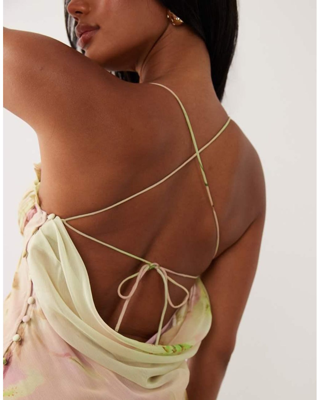 ASOS Natural Floral Print Leaf Cami Strap Maxi Dress