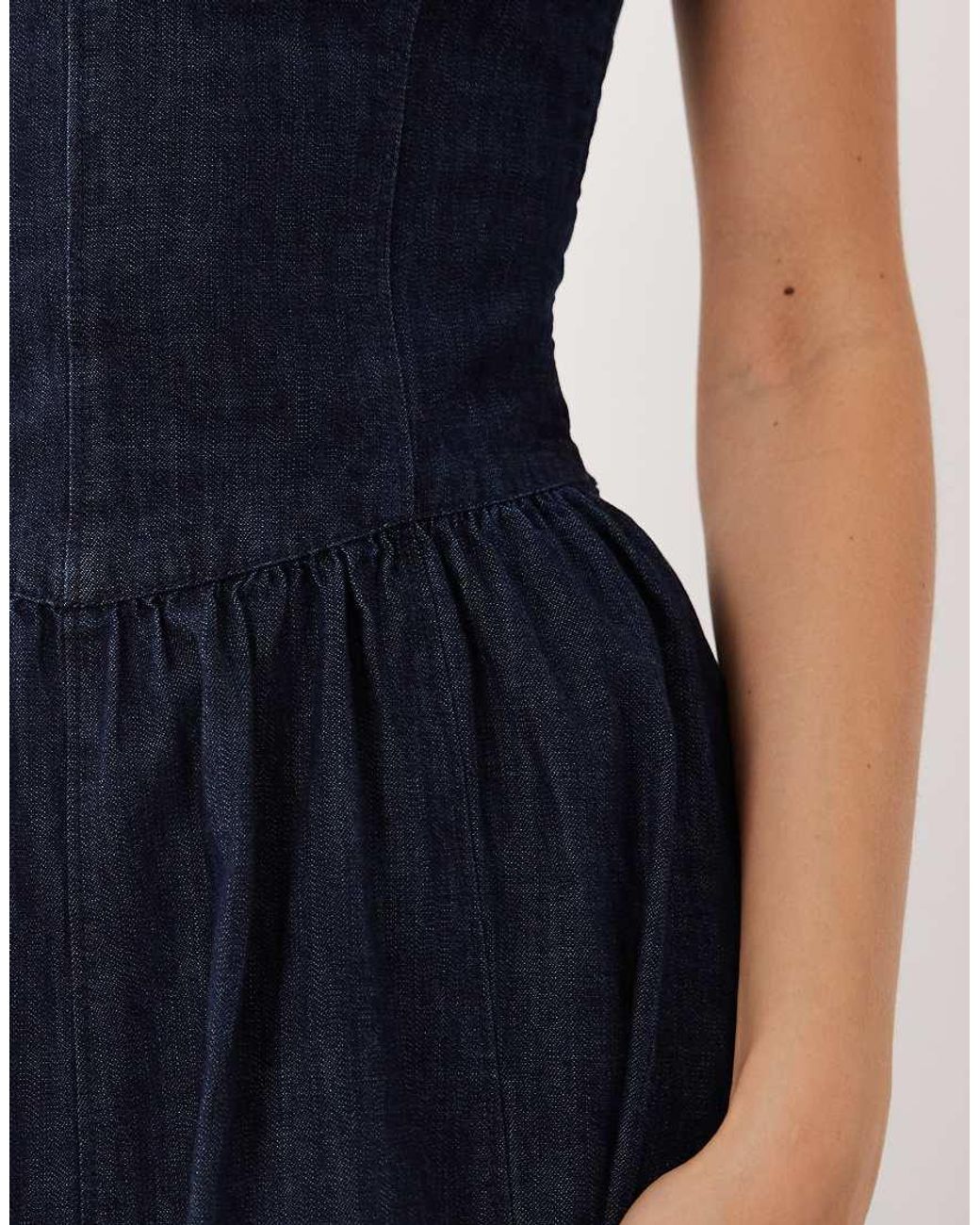 Mango Blue 100% Cotton Denim Off The Shoulder Midaxi Dress