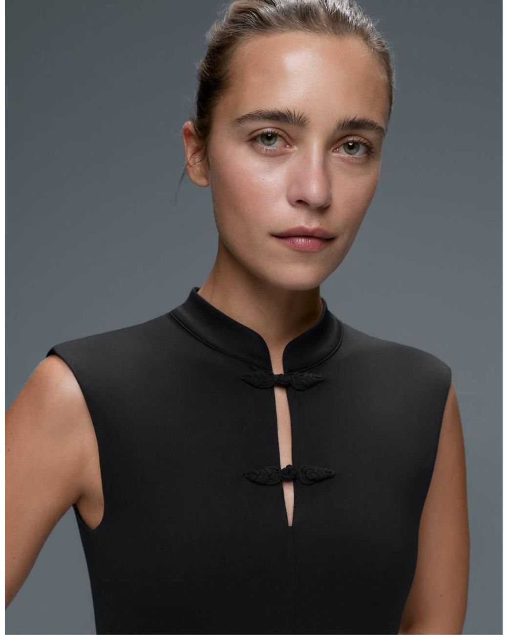Oysho Black Comfortlux Long Jumpsuit With Mandarin Collar
