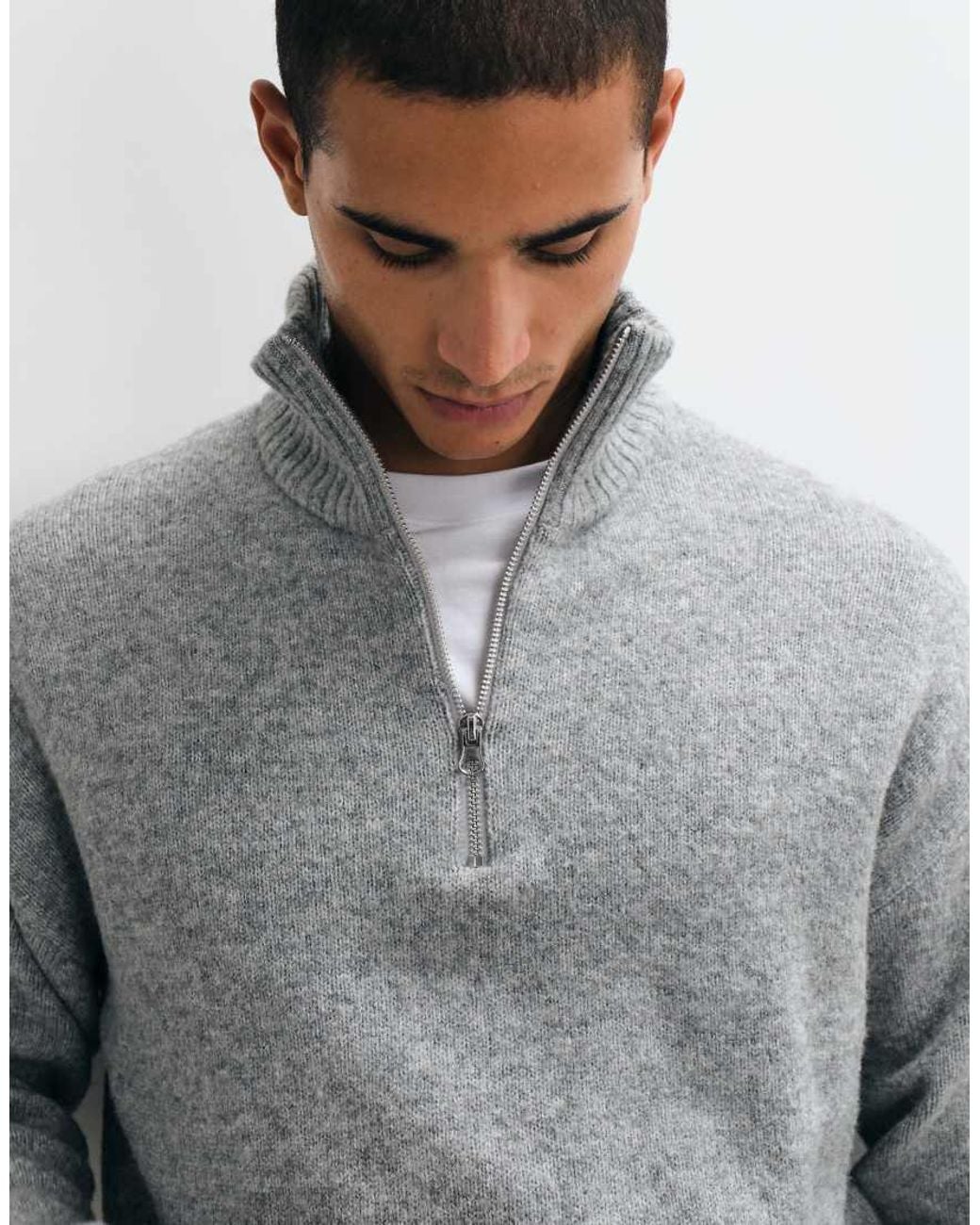 Jack & Jones Gray Oversized Fluffy 1/4 Zip Jumper for men
