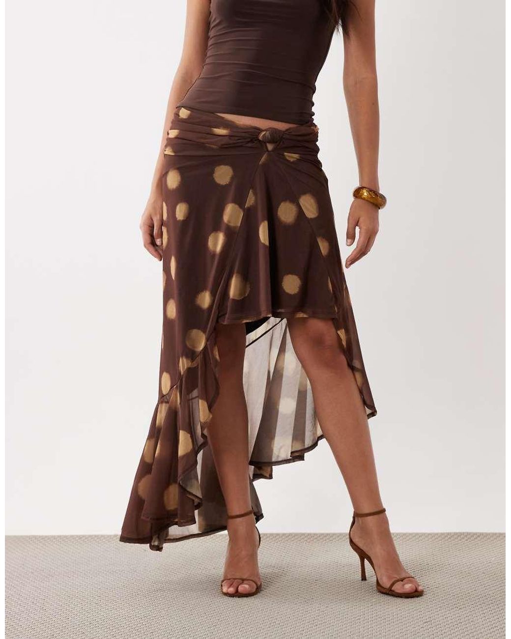 ASOS Brown Asymmetric Spot Wrap Around Sarong Printed Skirt