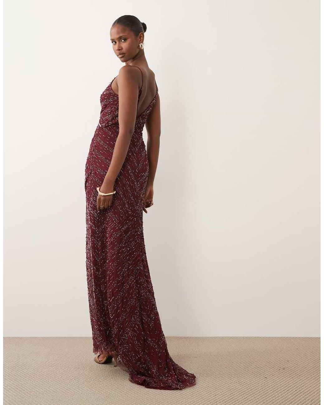 Beauut Red Embellished Cami V Neck Wrap Maxi Dress