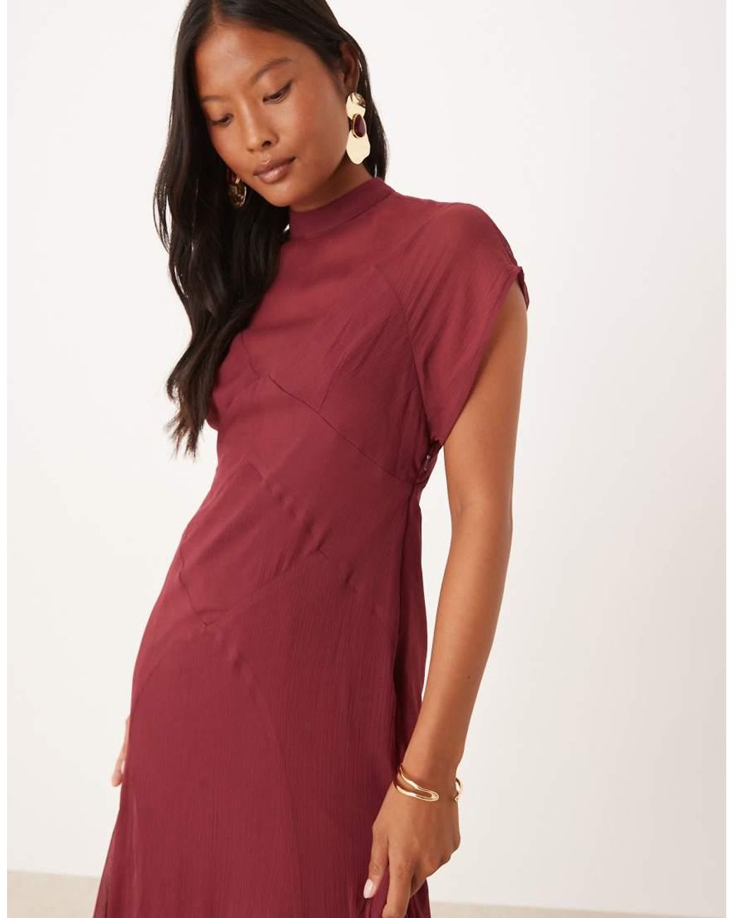 ASOS Red Asos Design Petite High Neck Hanky Hem Chiffon Maxi Dress