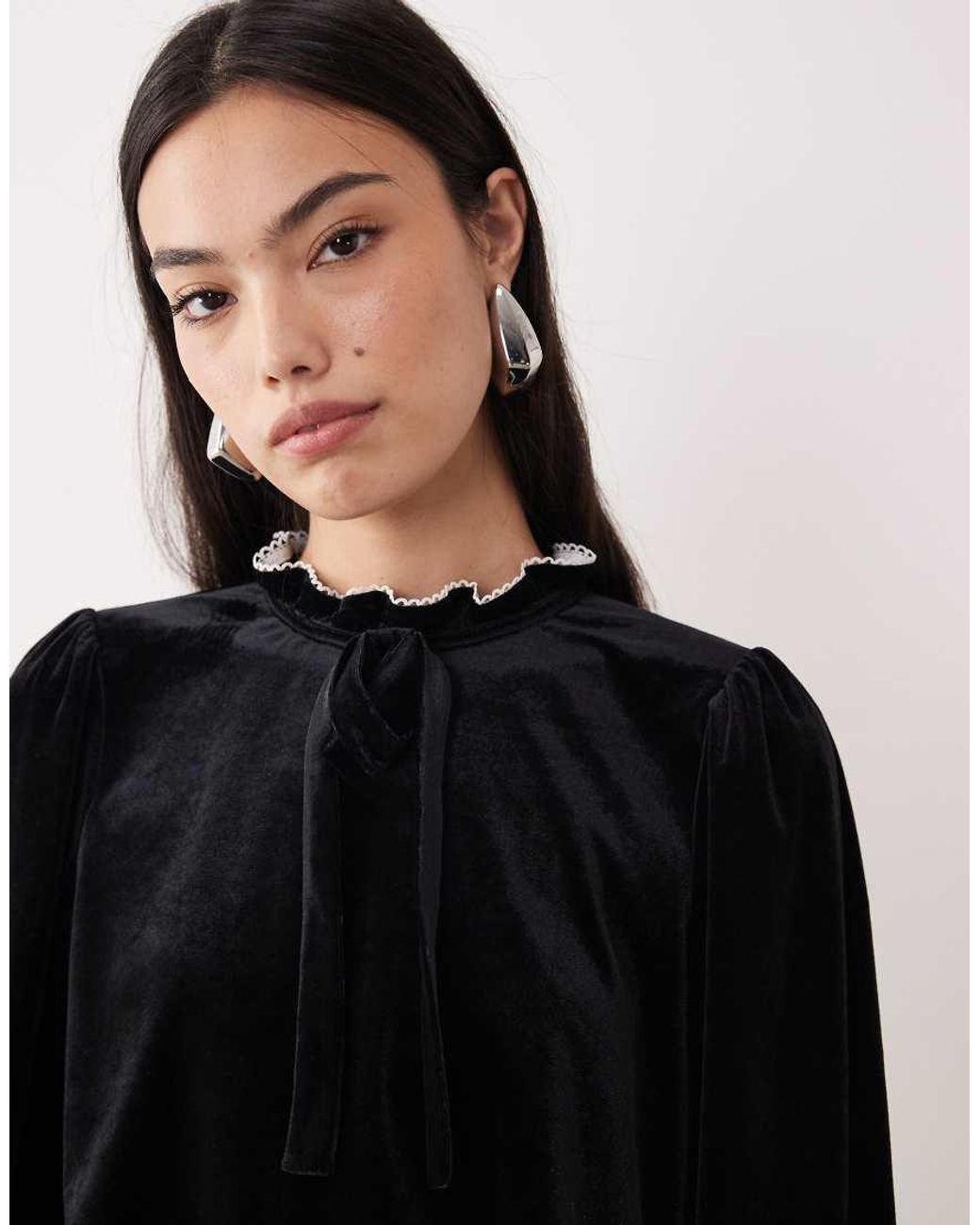 Nobody's Child Black Ruffle High Neck Blouse