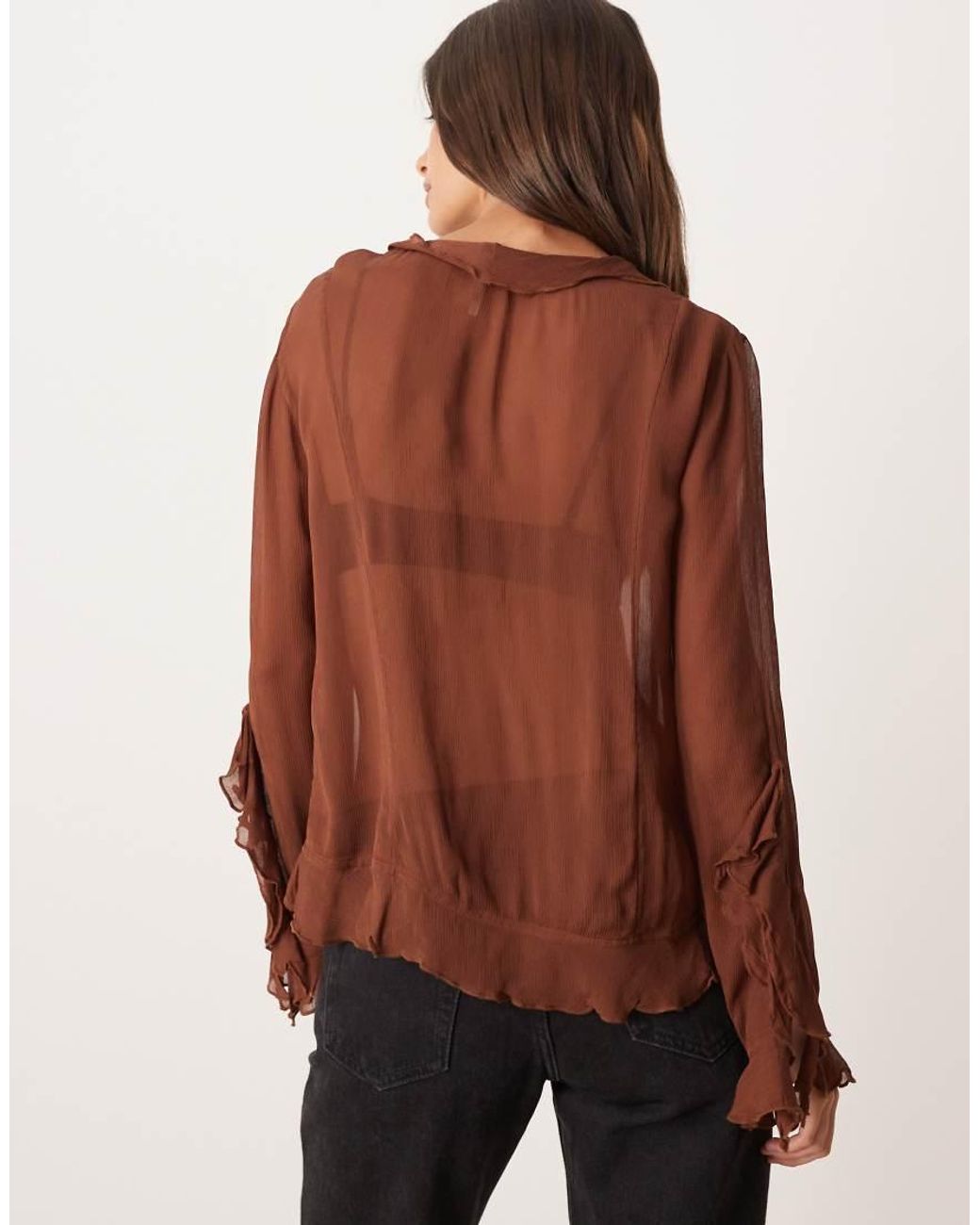 Free People Brown Bali Tulula Chiffon Ruffle Boho Blouse