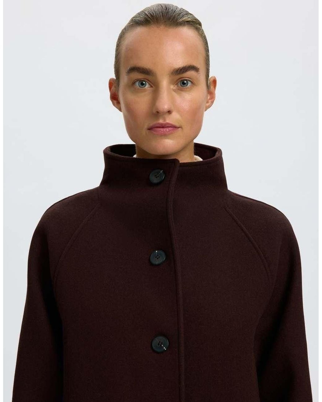 SELECTED Brown Zia-vinni Wool Blend Raglan Sleeve Knee Length Coat