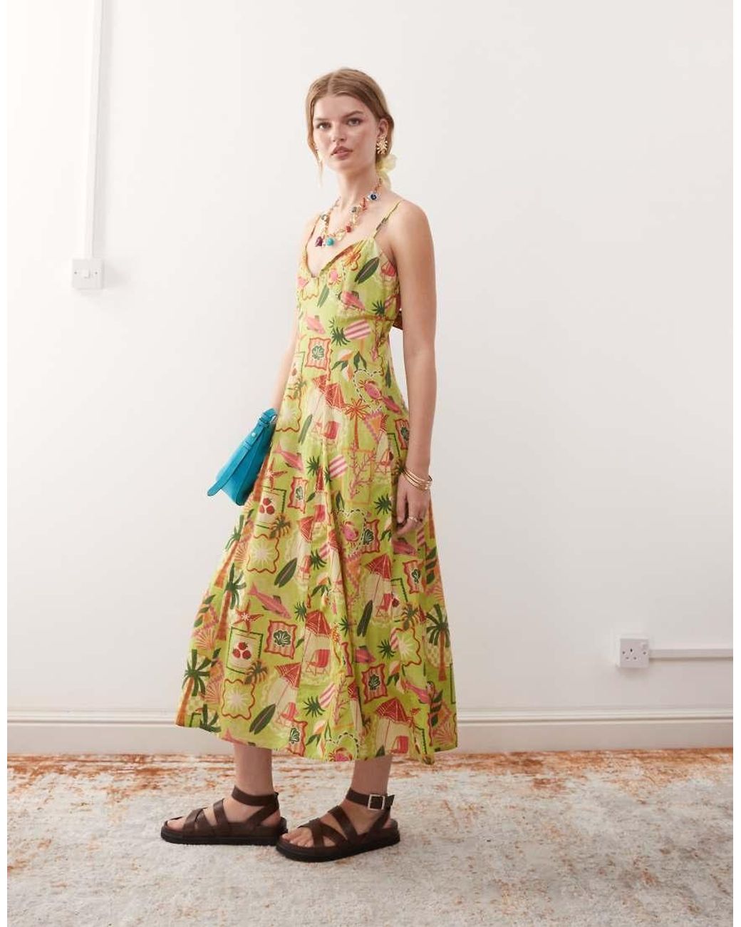 Reclaimed Vintage Natural Midi Dress With Bust Cup Detail And Godets