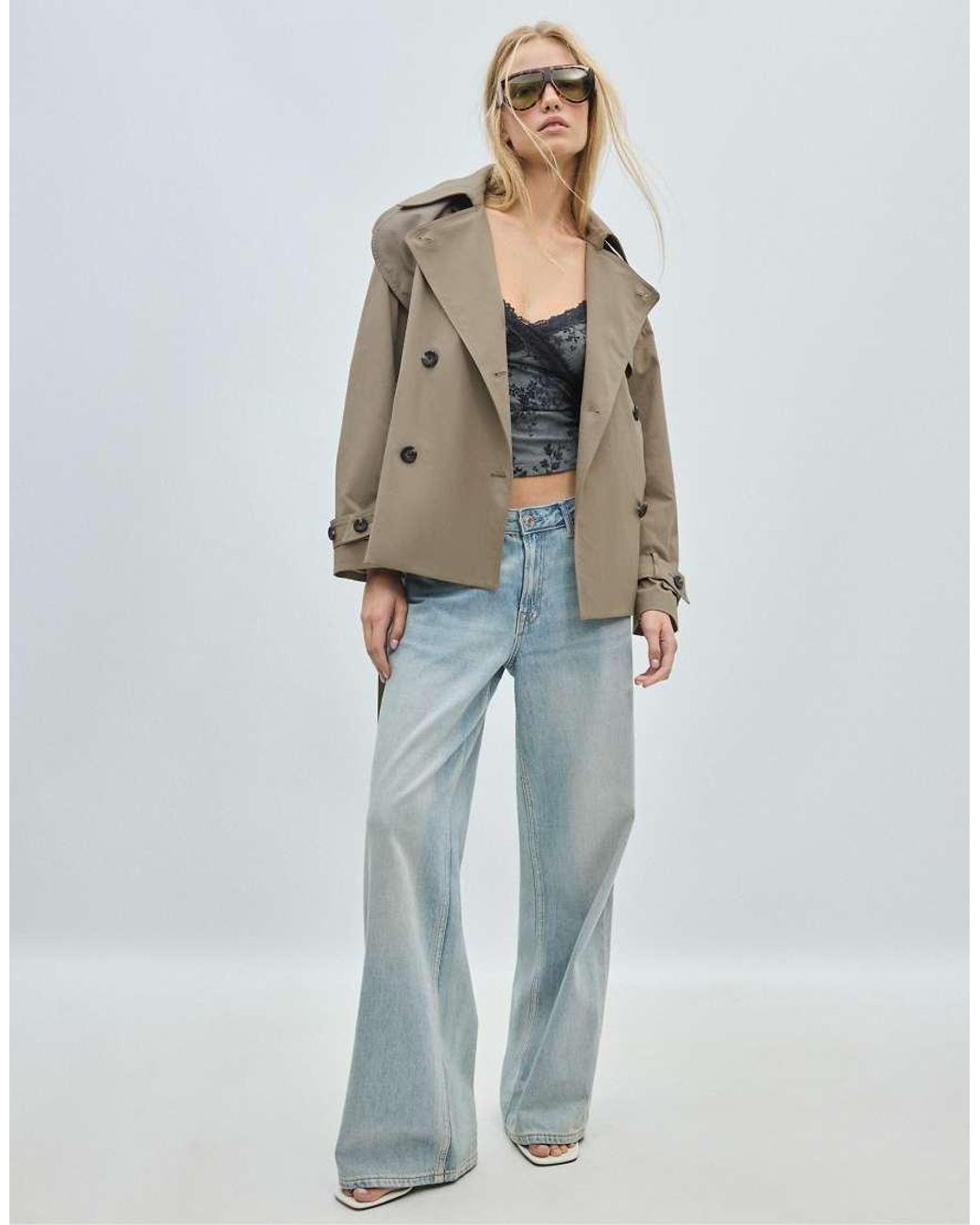 Stradivarius Blue Mid-length Trench Coat