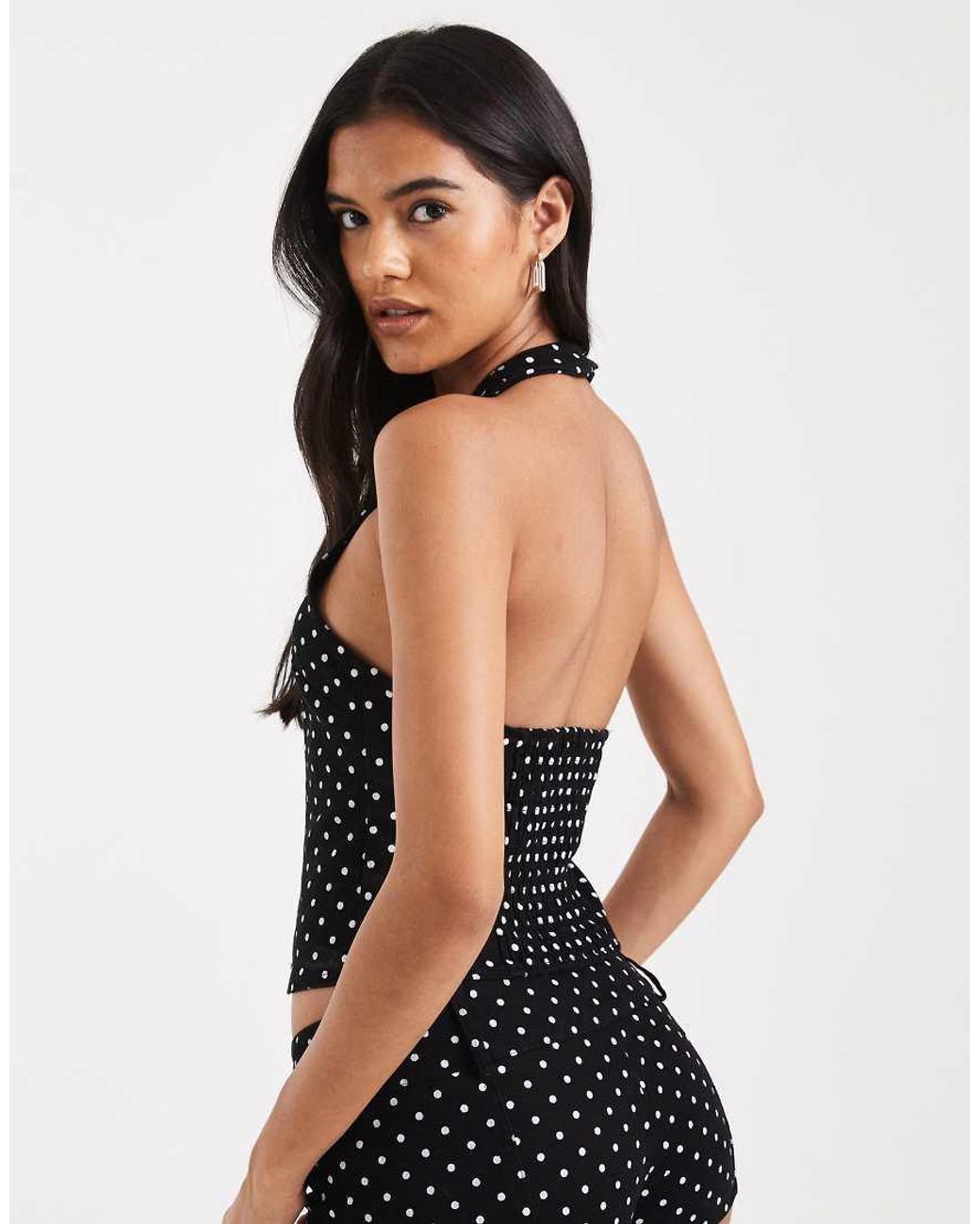 Edikted Black Bobbie Polka Dot Halter Top