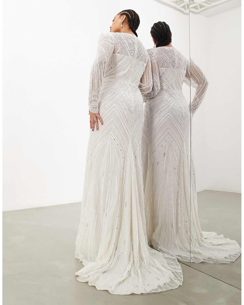 Real Bride Asos Wedding Dress ASOS Asos Design Curve Millie Long Sleeve  Vintage Artwork Sequin And