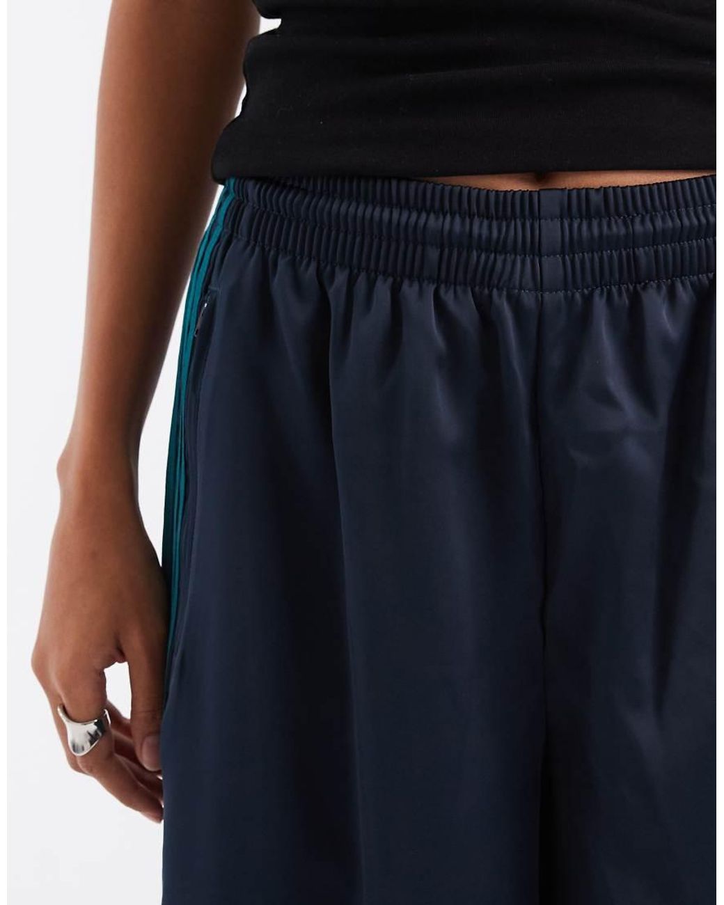 Adidas Originals Blue Satin Wide Leg Track Pants