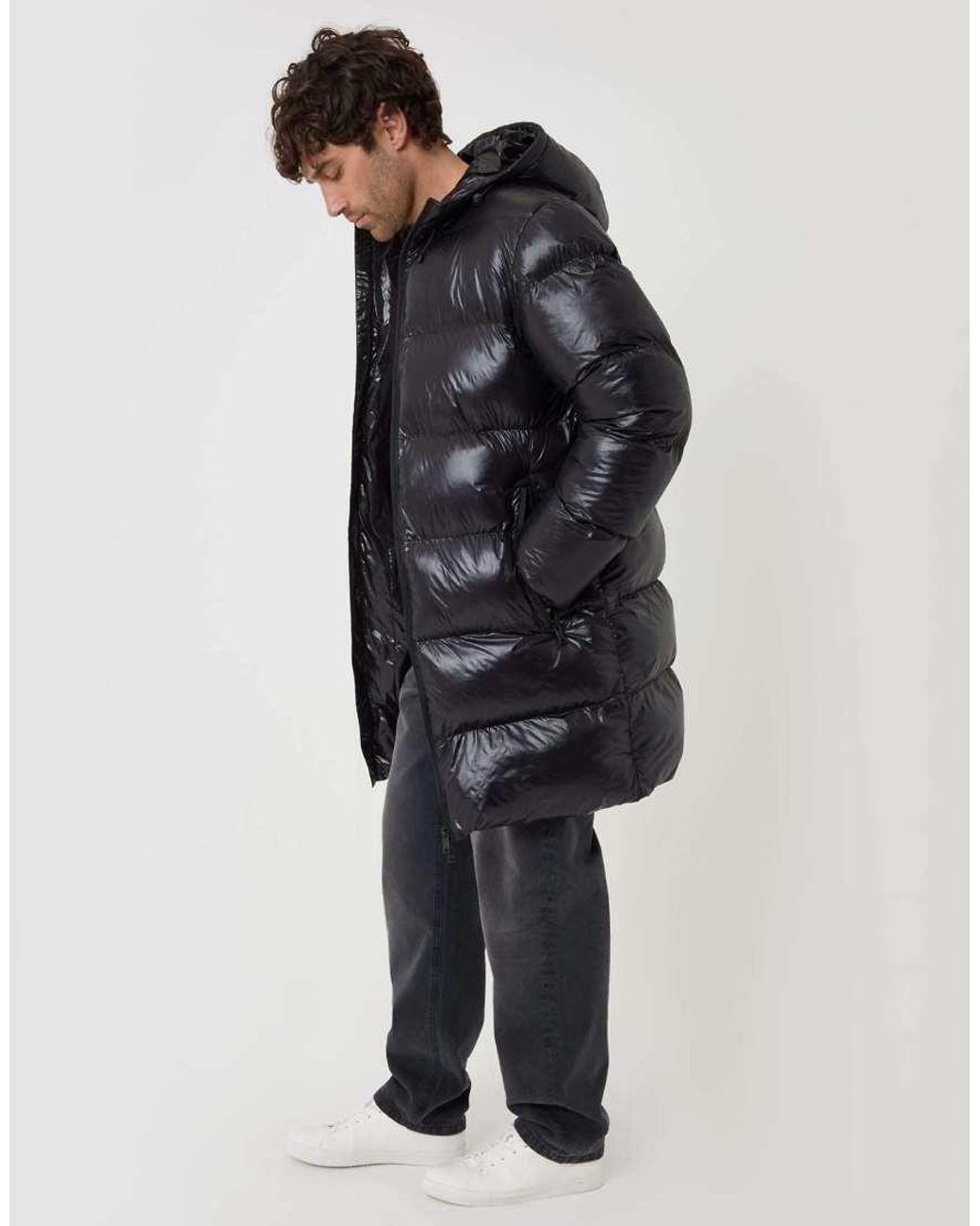 Threadbare Blue Longline Showerproof Hooded Puffer Coat for men
