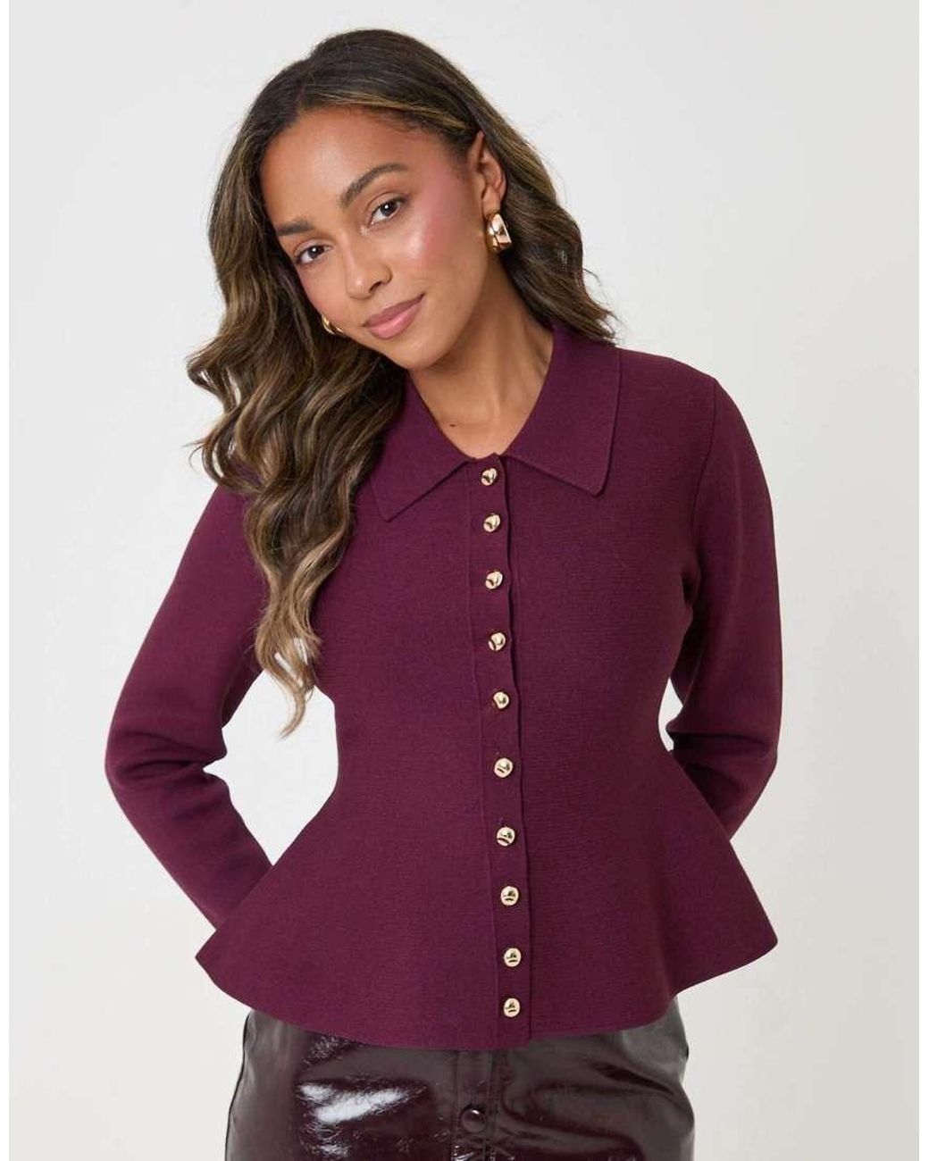 Threadbare Purple Compact Knit Peplum Cardigan