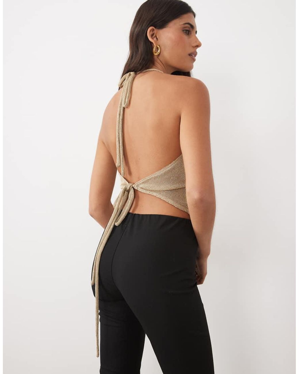 ASOS Metallic Knit Cowl Neck Asymmetric Top