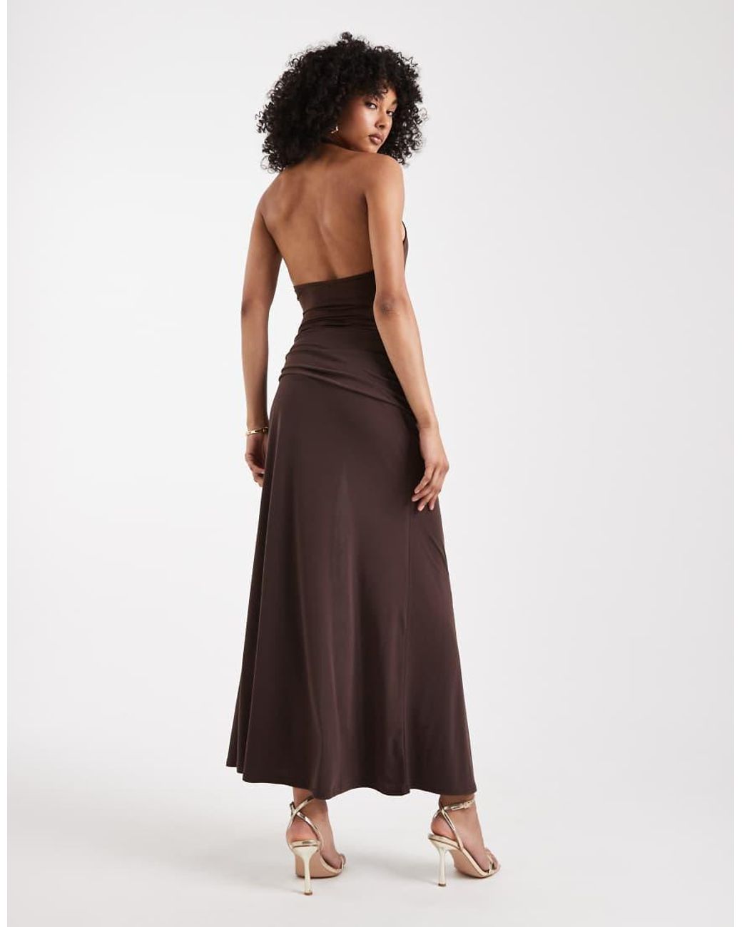 Miss Selfridge Brown Halter Neck Maxi Dress