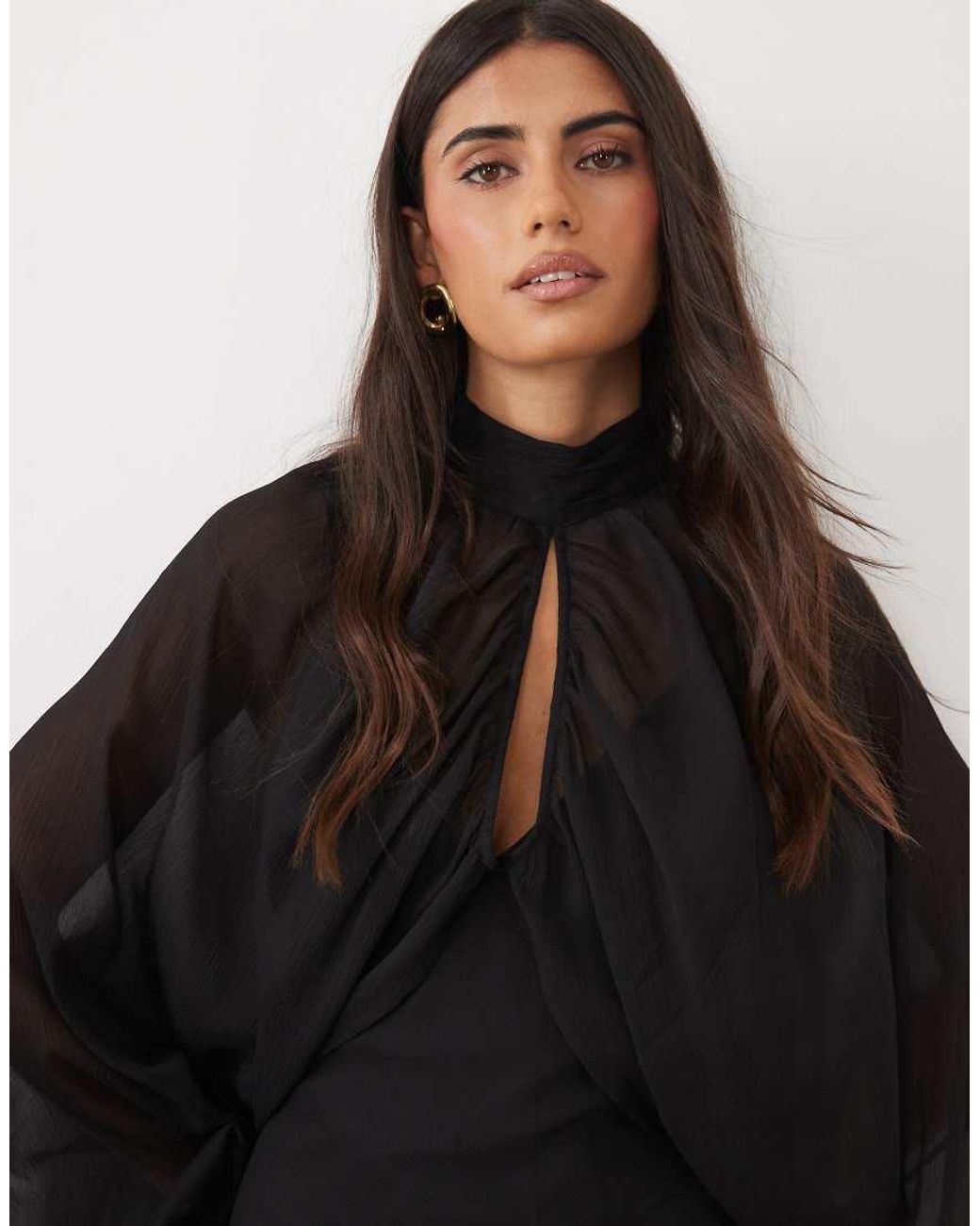 ASOS Black Keyhole Overlay Blouson Sleeve With Bias Cami Maxi Dress Underneath
