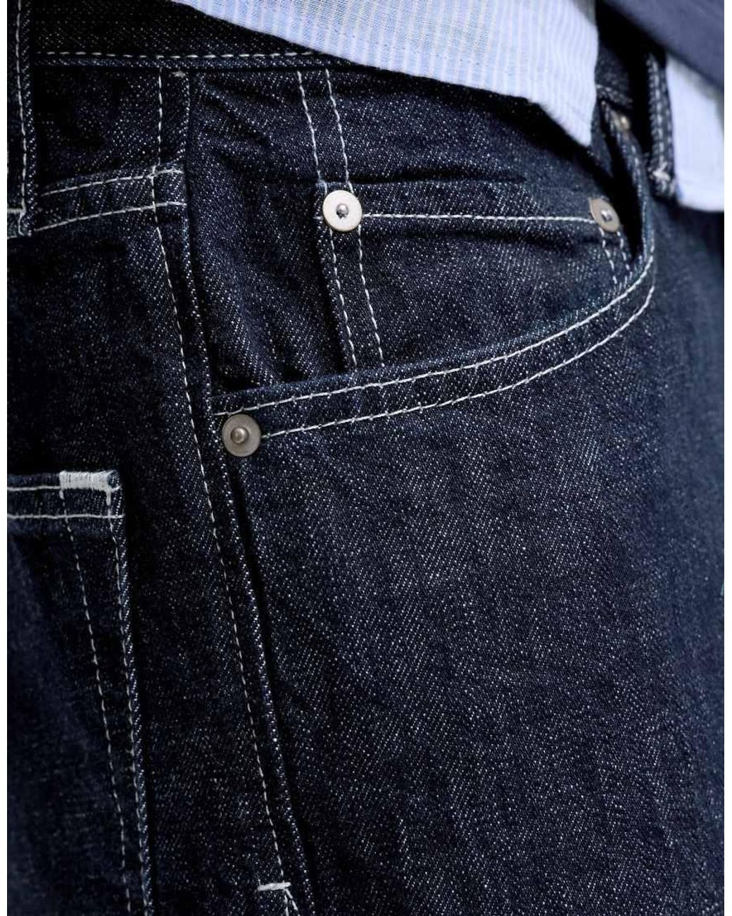 Jack & Jones Blue Dave Stonewashed Mid Waist Wide Leg Jeans for men