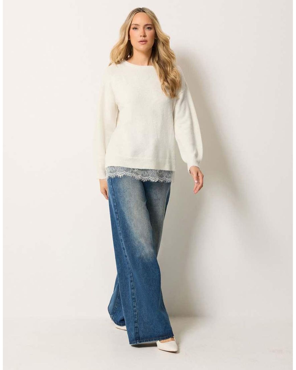 Long Tall Sally White Lace Hem Knitted Jumper
