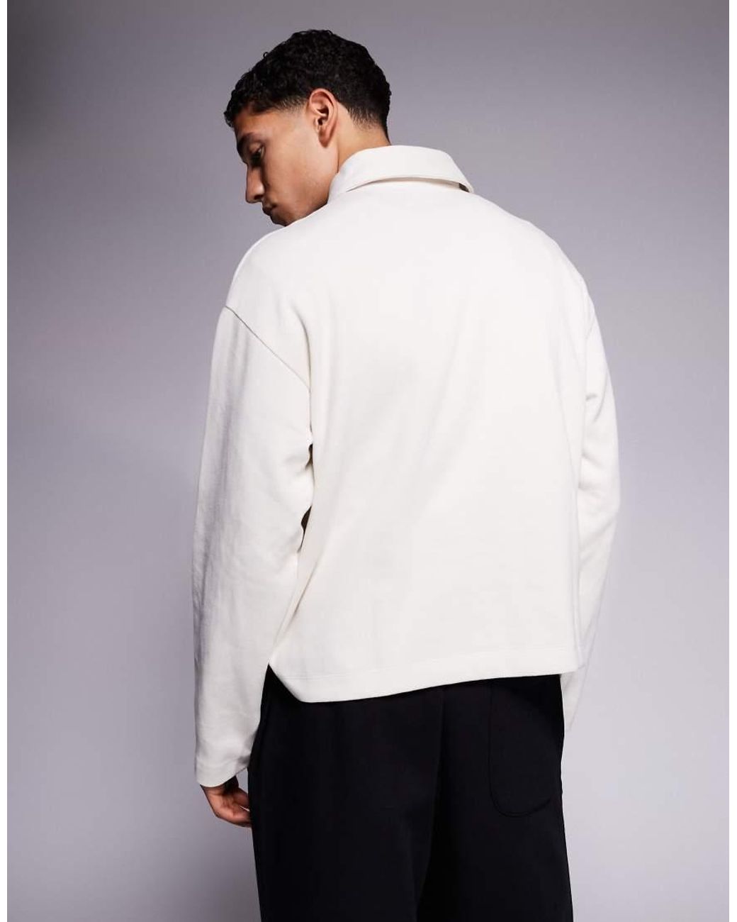 ADPT White Collared Quarter Zip Sweat for men