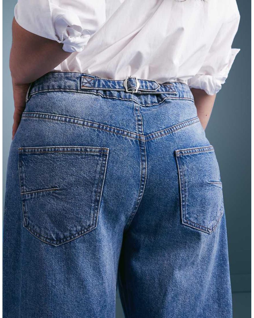 ASOS Blue Asos Design Curve Ankle Grazer Barrel Jeans With Cinch Waist