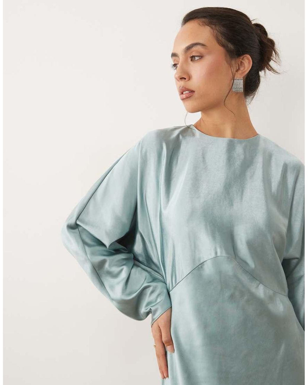 ASOS Blue Satin Batwing Maxi Dress