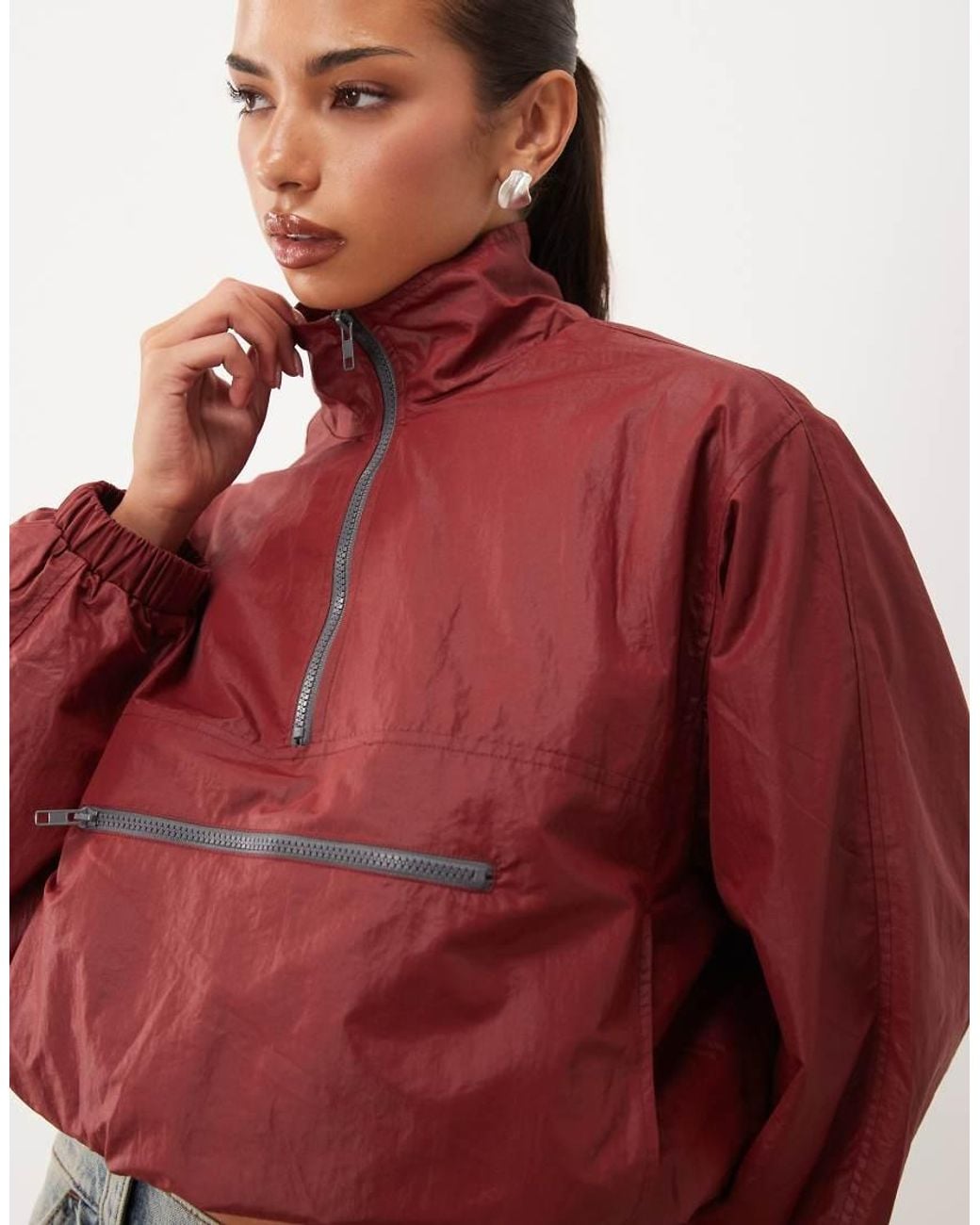 Lioness Red Ibiza Funnel Neck Contrast Zip Windbreaker Jacket
