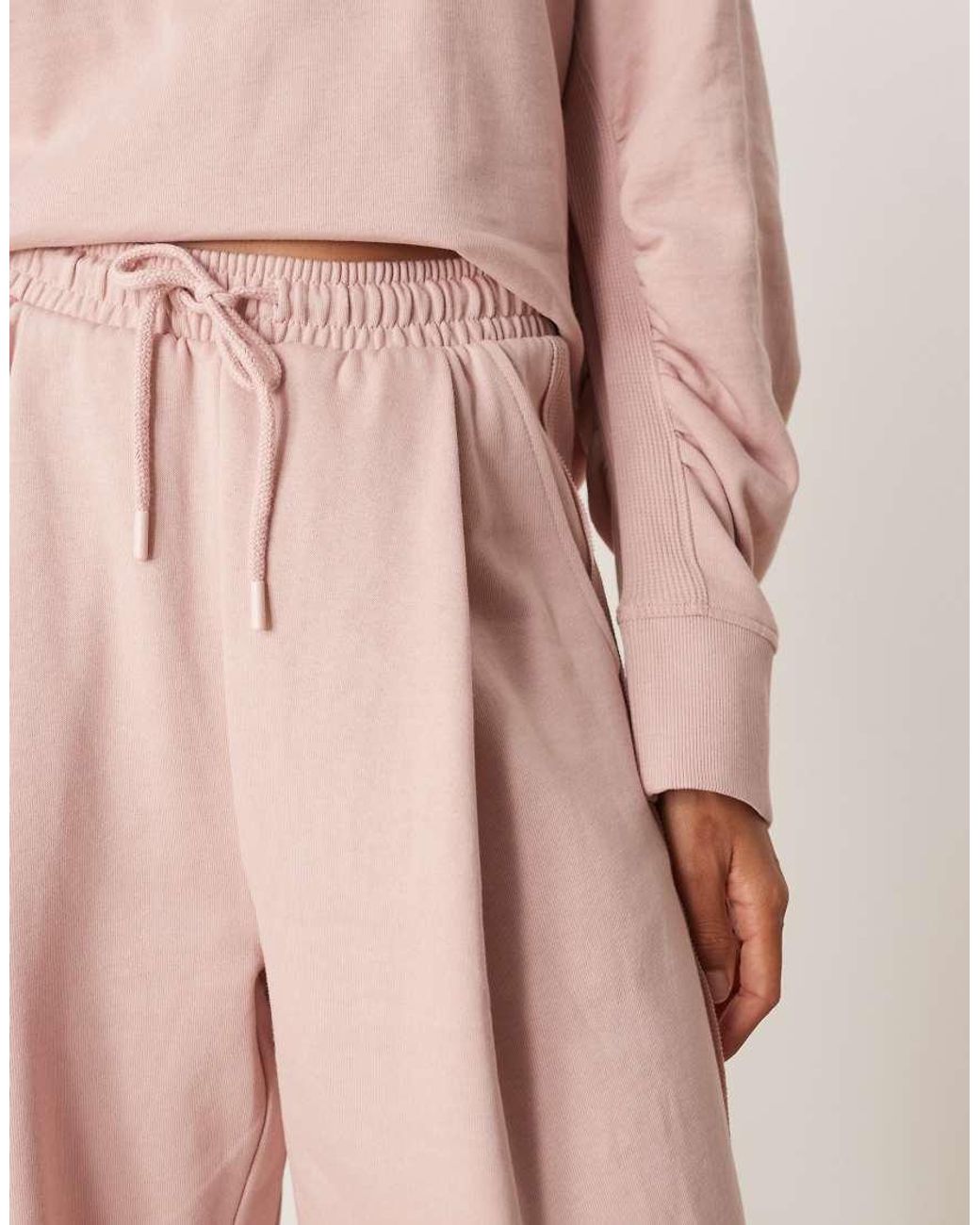 ASOS Pink Wide Leg Trackies With Waffle Panel Detail