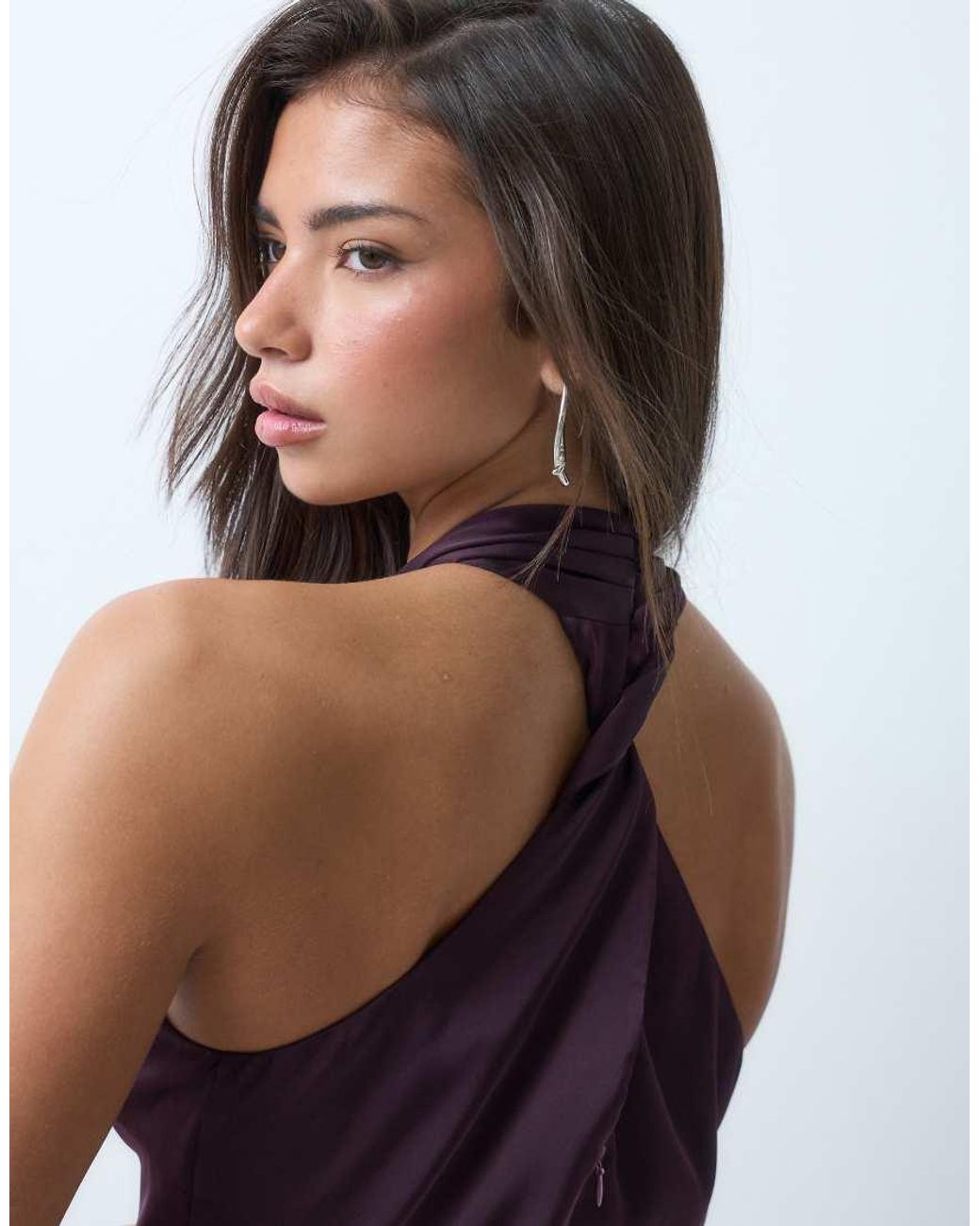 Aria Cove Purple Satin Keyhole Front Neck Detail Maxi Dress