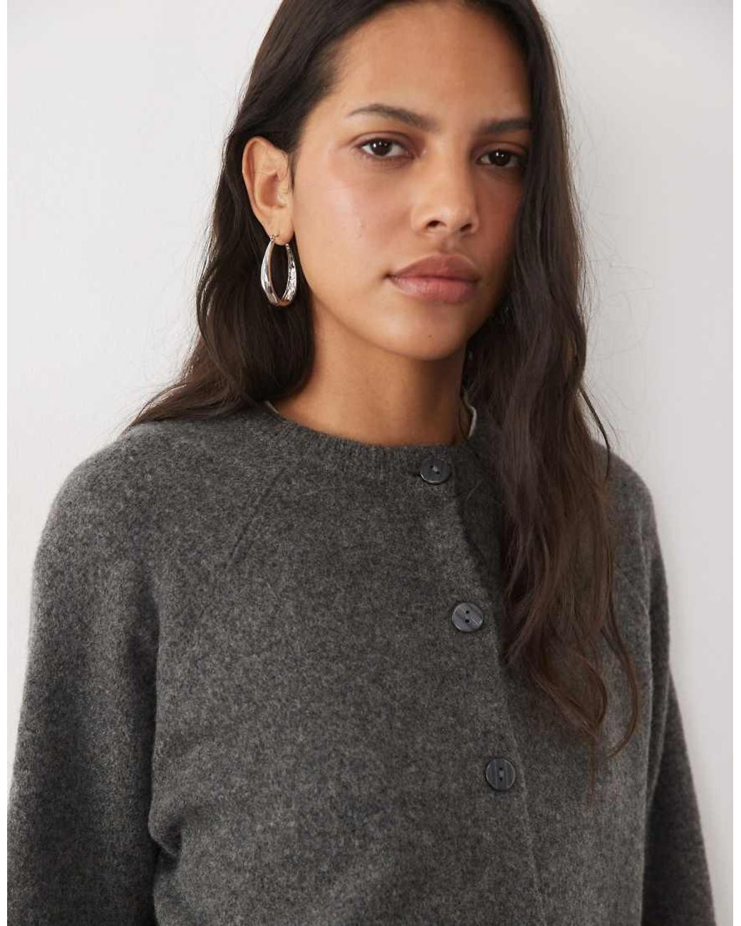 New Look Gray Crew Neck Button-down Cardigan