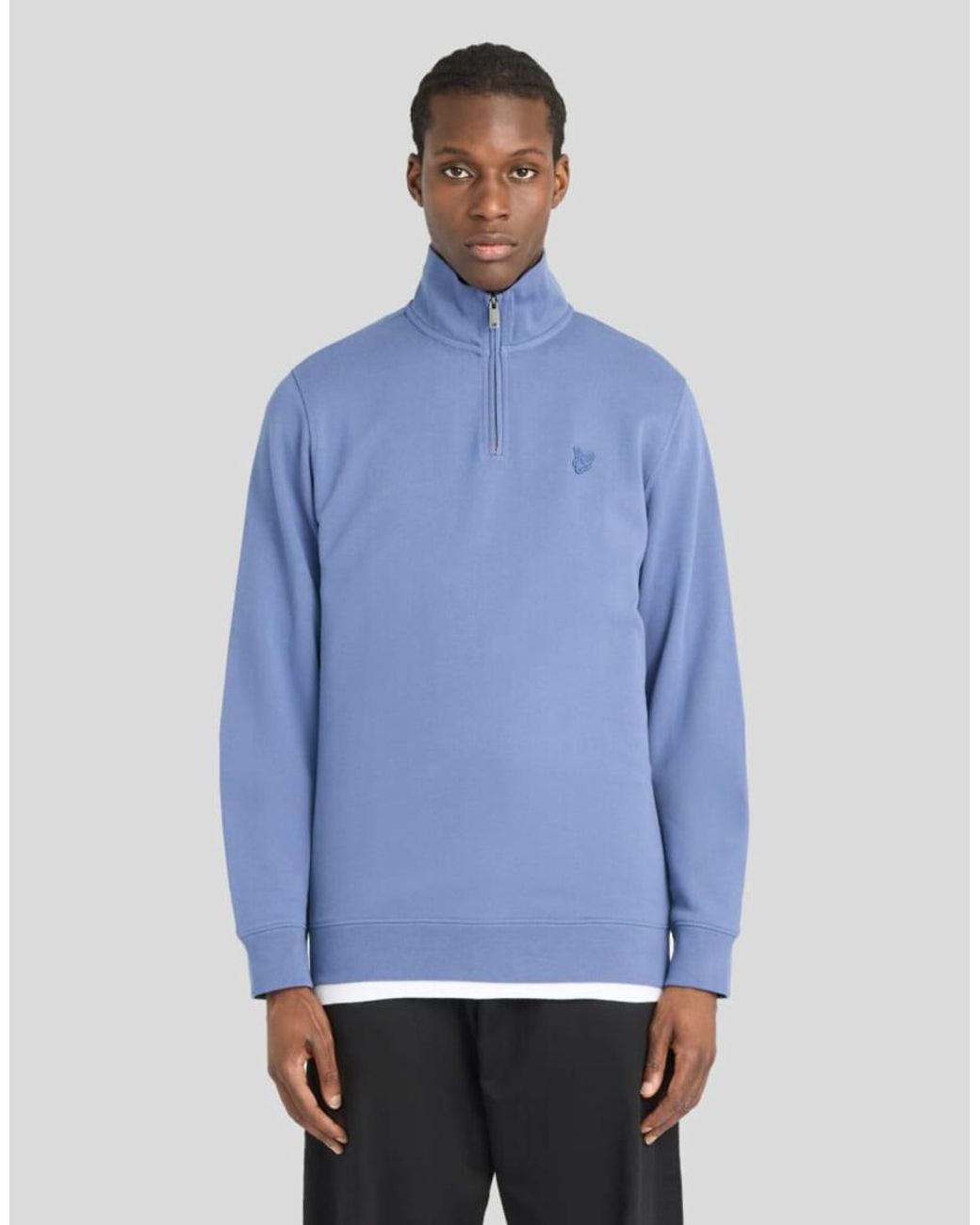 Lyle & Scott Blue Superfine Cotton 1/4 Zip Sweatshirt for men