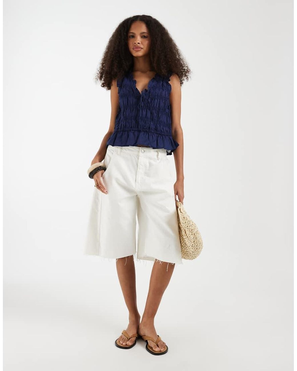 Gap Blue Sleeveless Tie Front Blouse With Ruffle Detail