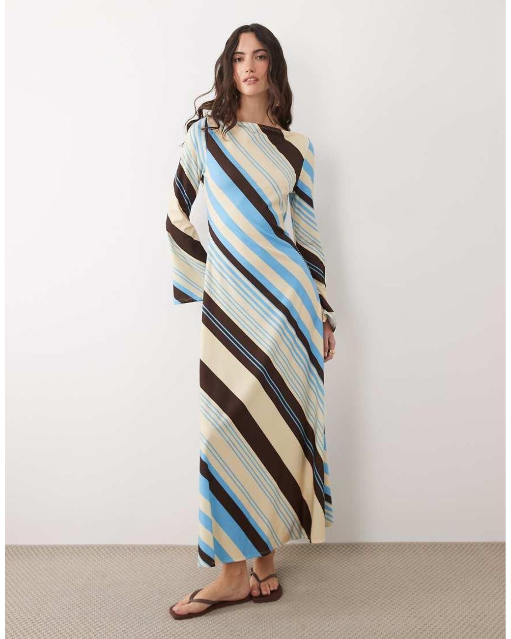 ASOS Blue Long Flute Sleeve Maxi Dress