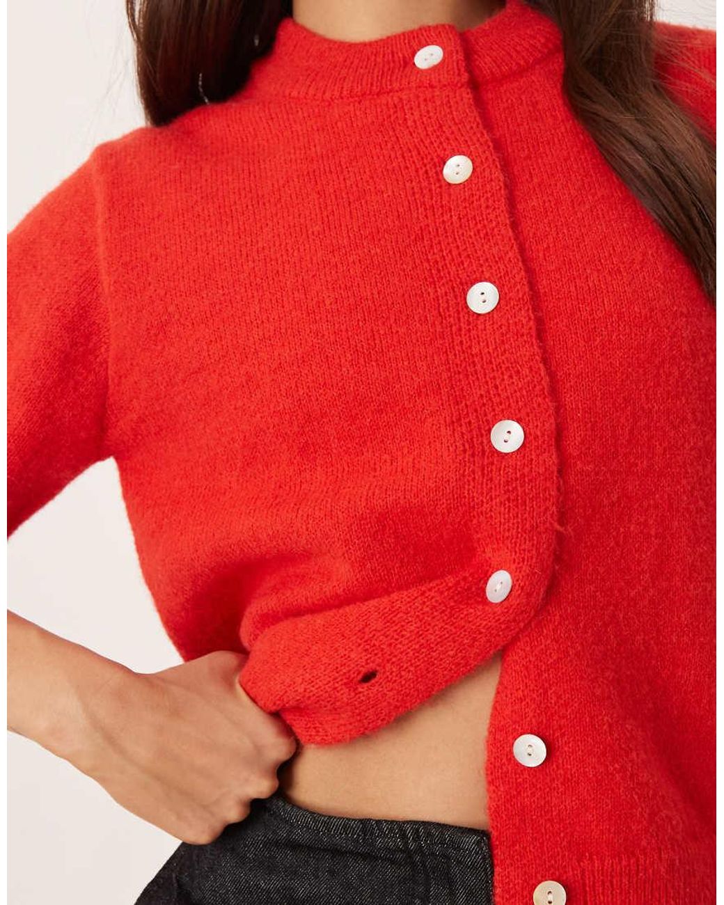 ASOS Red Rolled Edge Short Sleeve Cardigan
