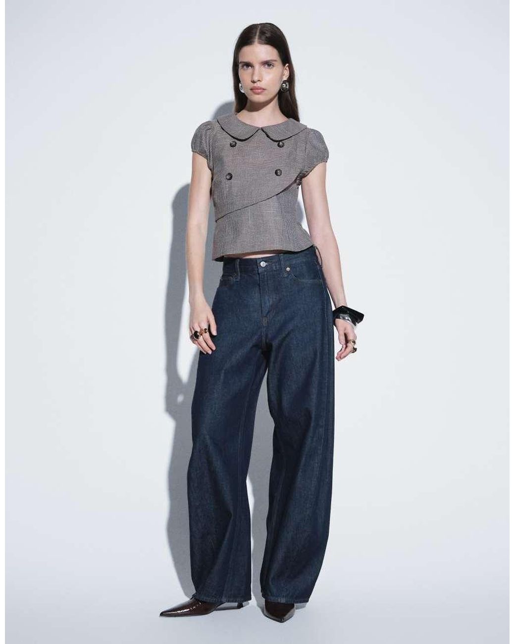 Motel Gray Inihar Mini Check Collared Shirt