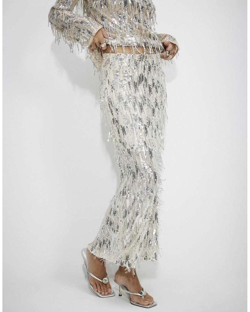 River Island Blue Sequin Midi Skirt