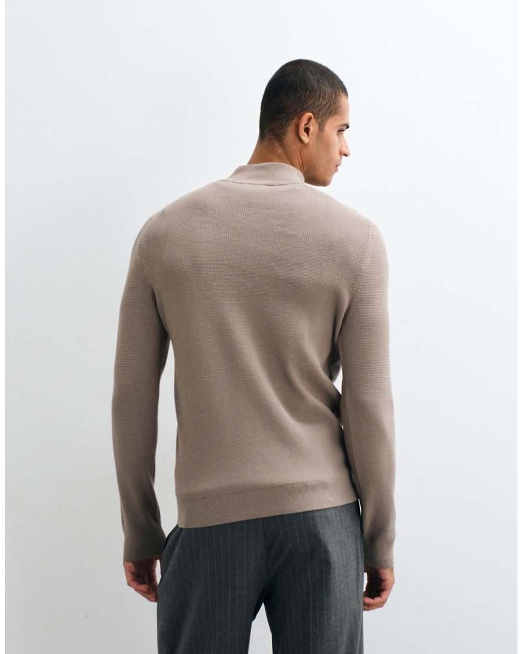 Mango White Quarter Zip Knit Sweater for men