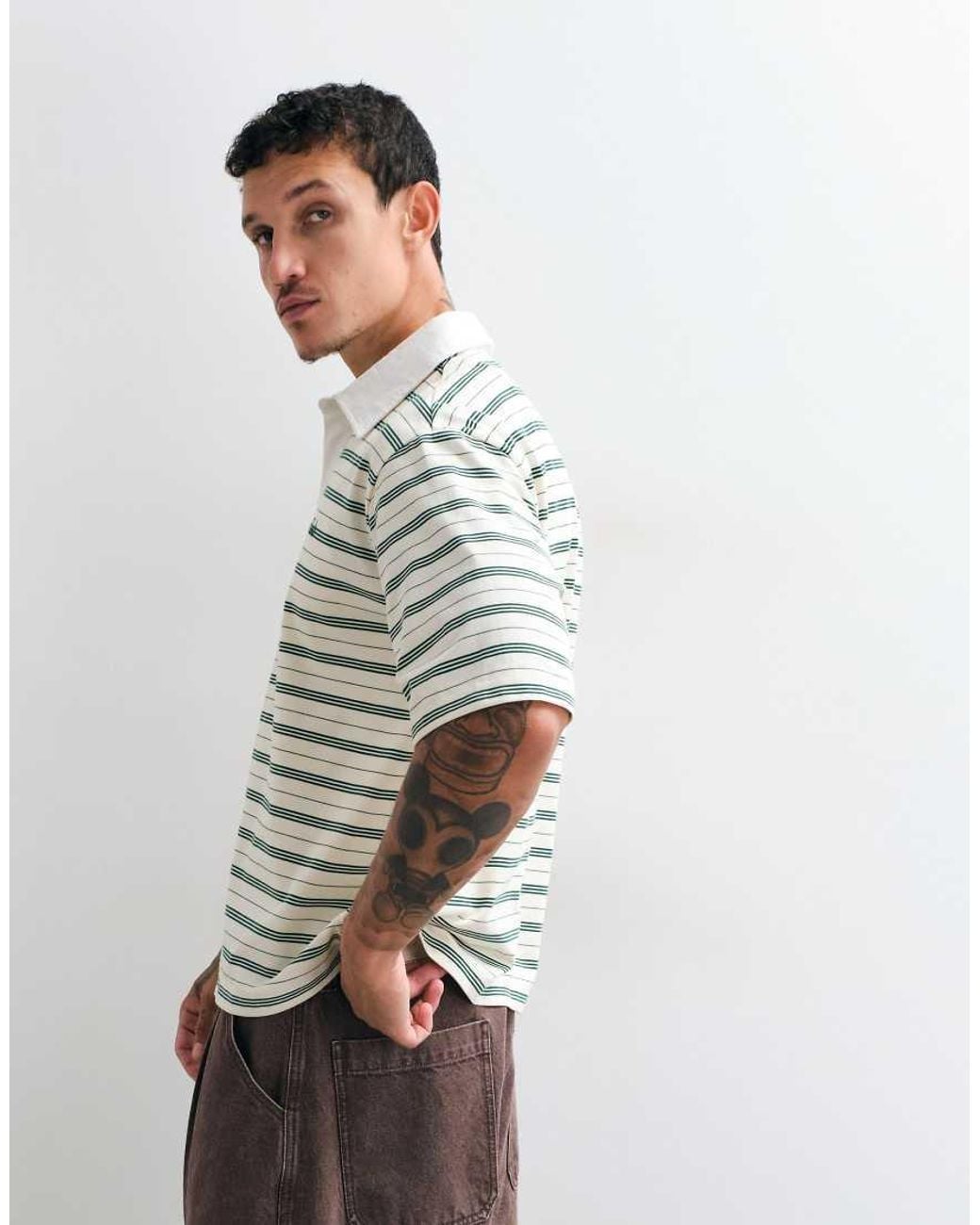 Colt MCR Gray Colt X Asos Exclusive Golfers Contrast Collar Stripe Polo Shirt for men