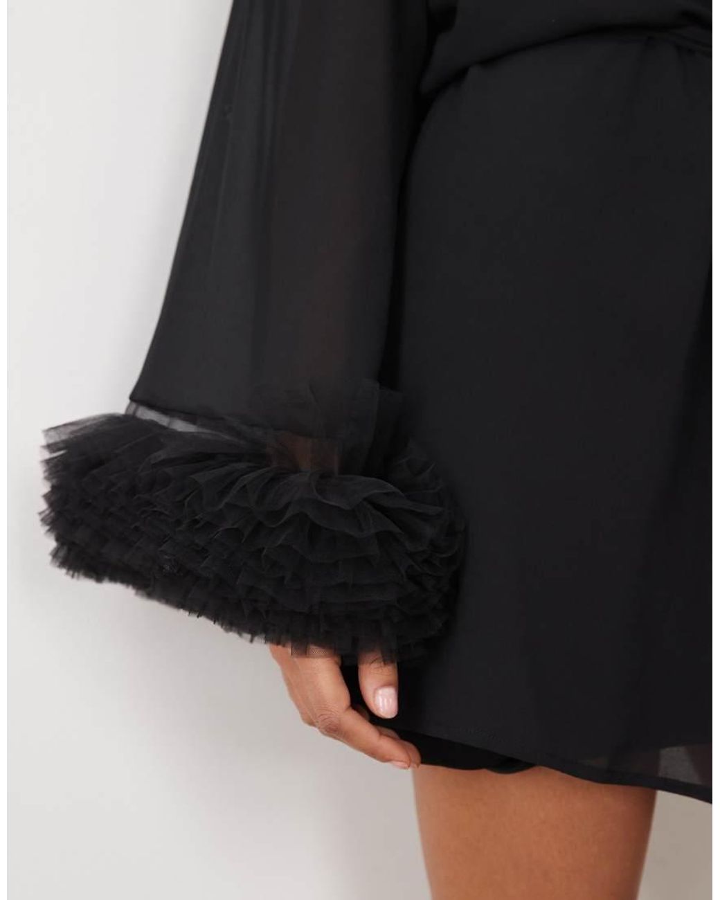 Bluebella Black Kika Kimono With Ruffled Cuffs Detail
