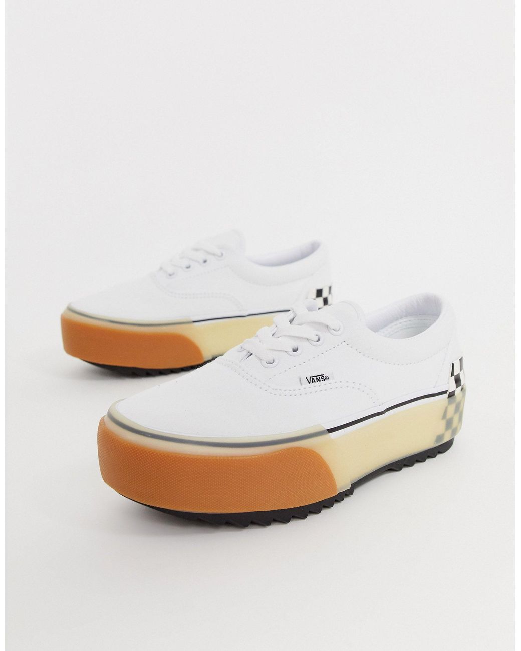 vans era stacked white checkerboard