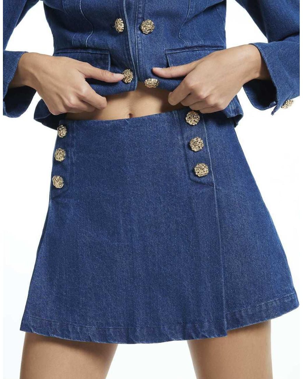 River Island Blue Denim Button Skort